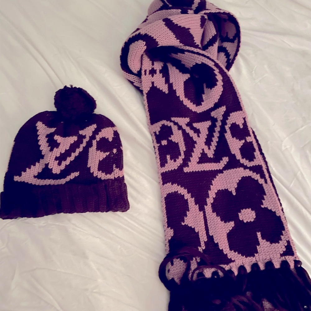 Louis Vuitton matching scarf and beanie hat